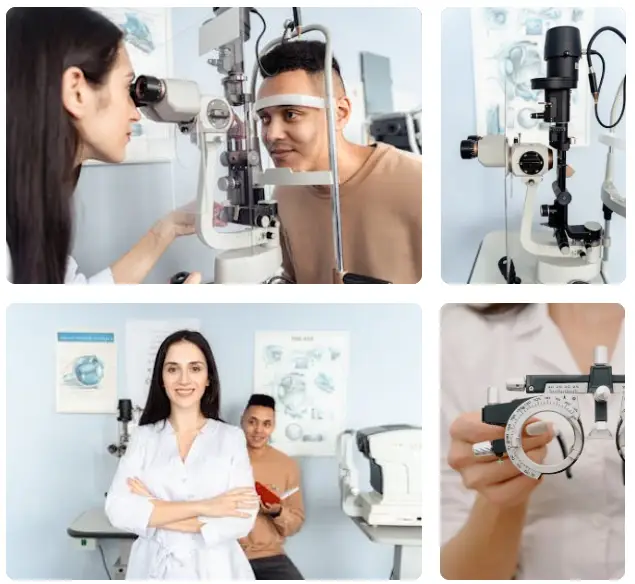 optometrists performing eye exams with advanced equipment, showcasing their professional expertise for home loan eligibility at Professional Home Loans