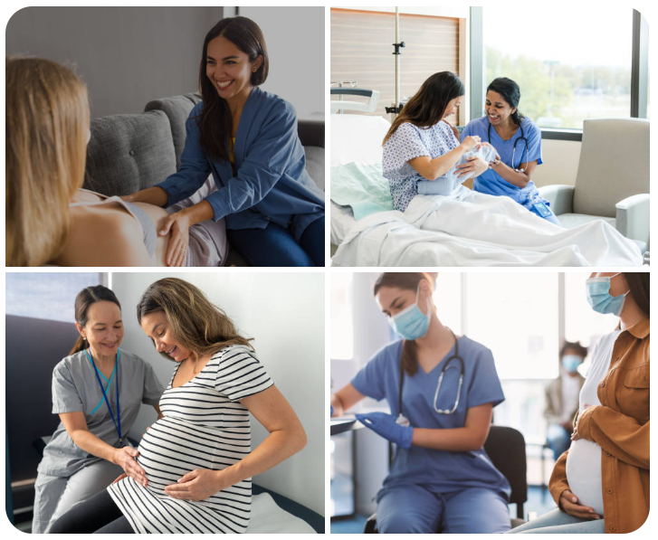 Collage of midwives at work. Home loans for midwives 2025 with LMI waiver eligibility