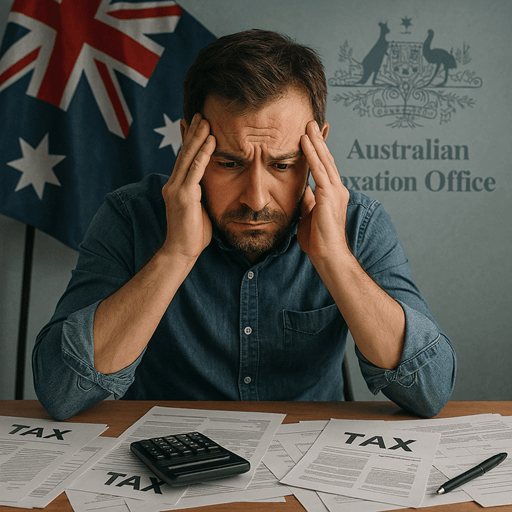 Stressed SME owner facing SME tax debt burden in 2025 with ATO interest charges