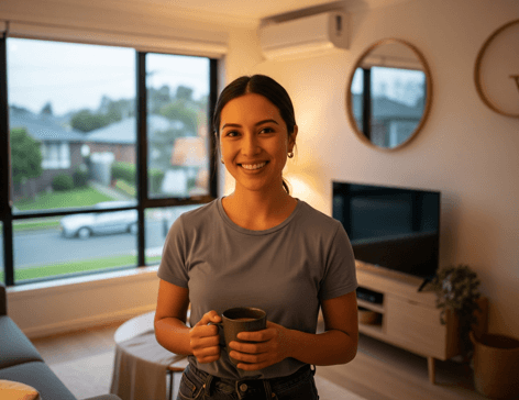 Maria Nurse in her Melbourne apartment